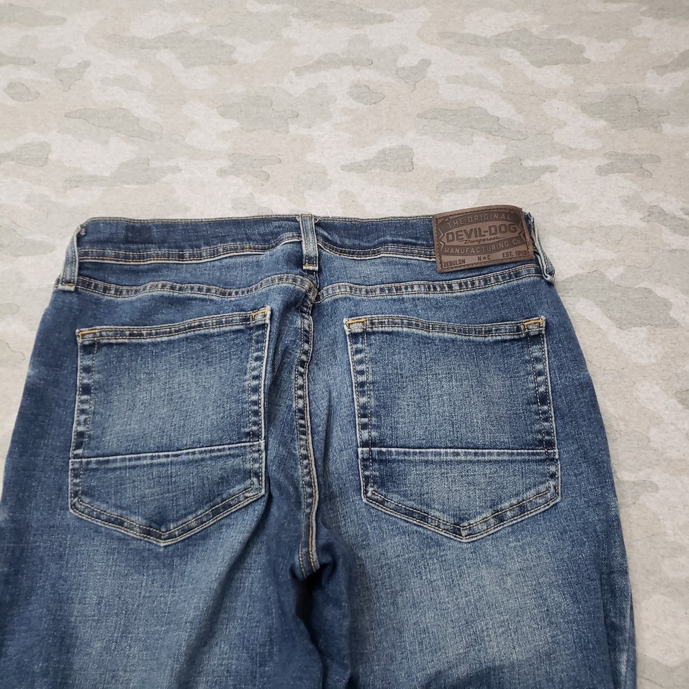 Devil Dog Jeans Mens 32x34 Blue Whiskered Denim Medium Wash Athletic Fit - Picture 9 of 11